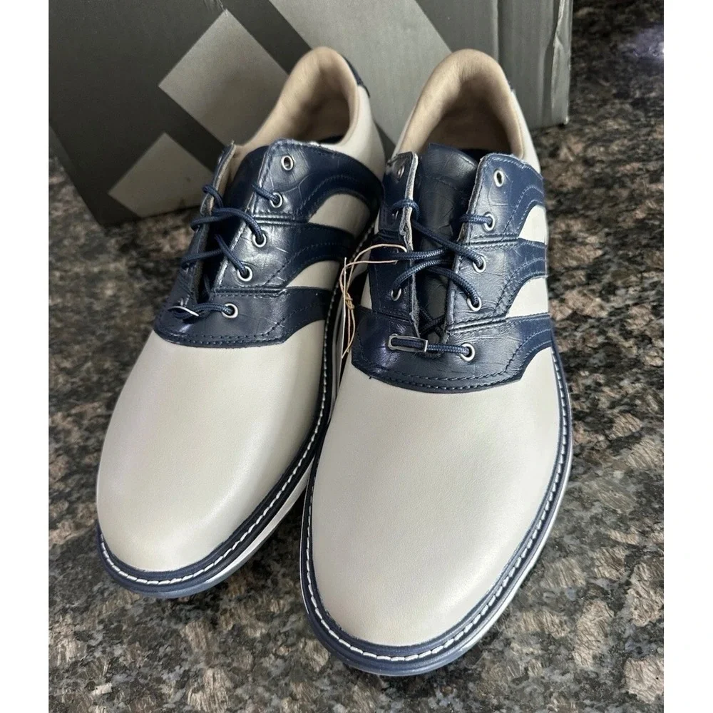 Adidas MC Z-Traxion Golf Shoes White Navy Leather Spikeless IH5151 Mens 11 W 12